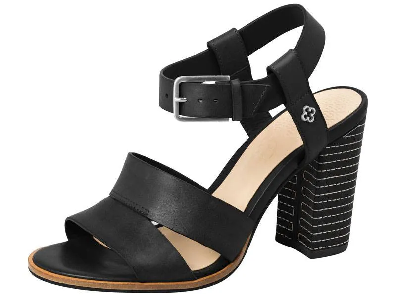 Black Leather Sandal Block Heel - Capodarte