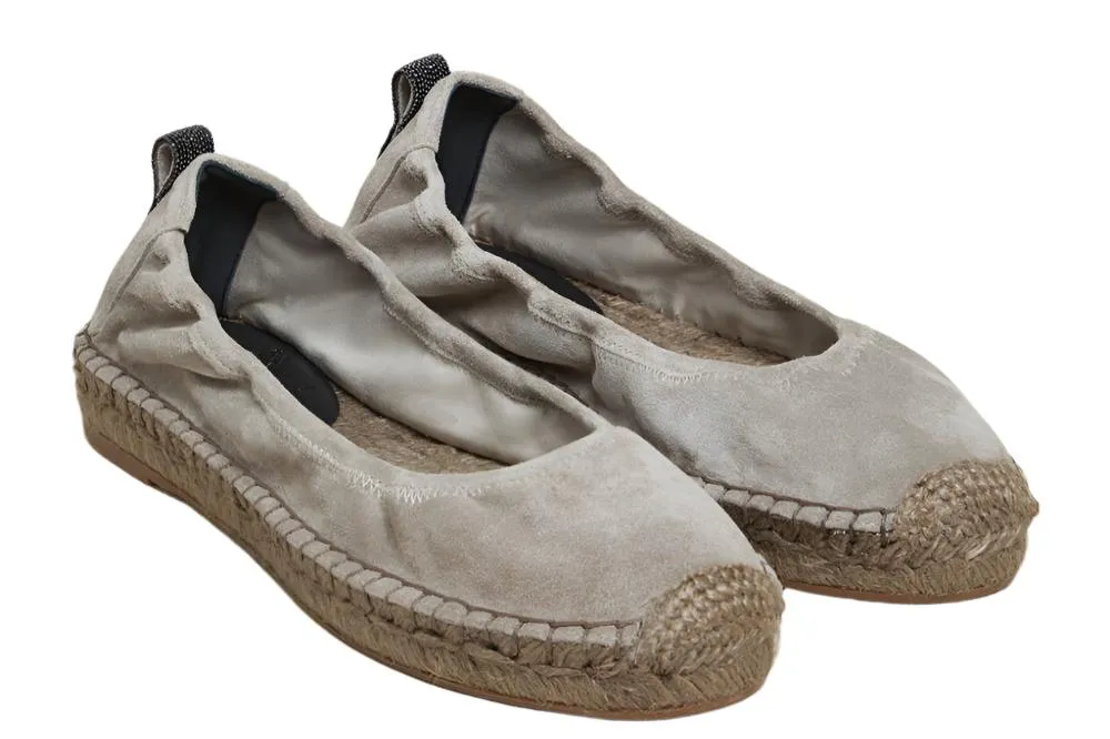 Brunello Cucinelli Seude Leather Women's Grey Espadrilles In Roccia   Ultra Black