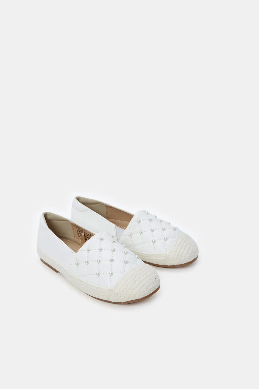 Girls White Pearl Espadrille