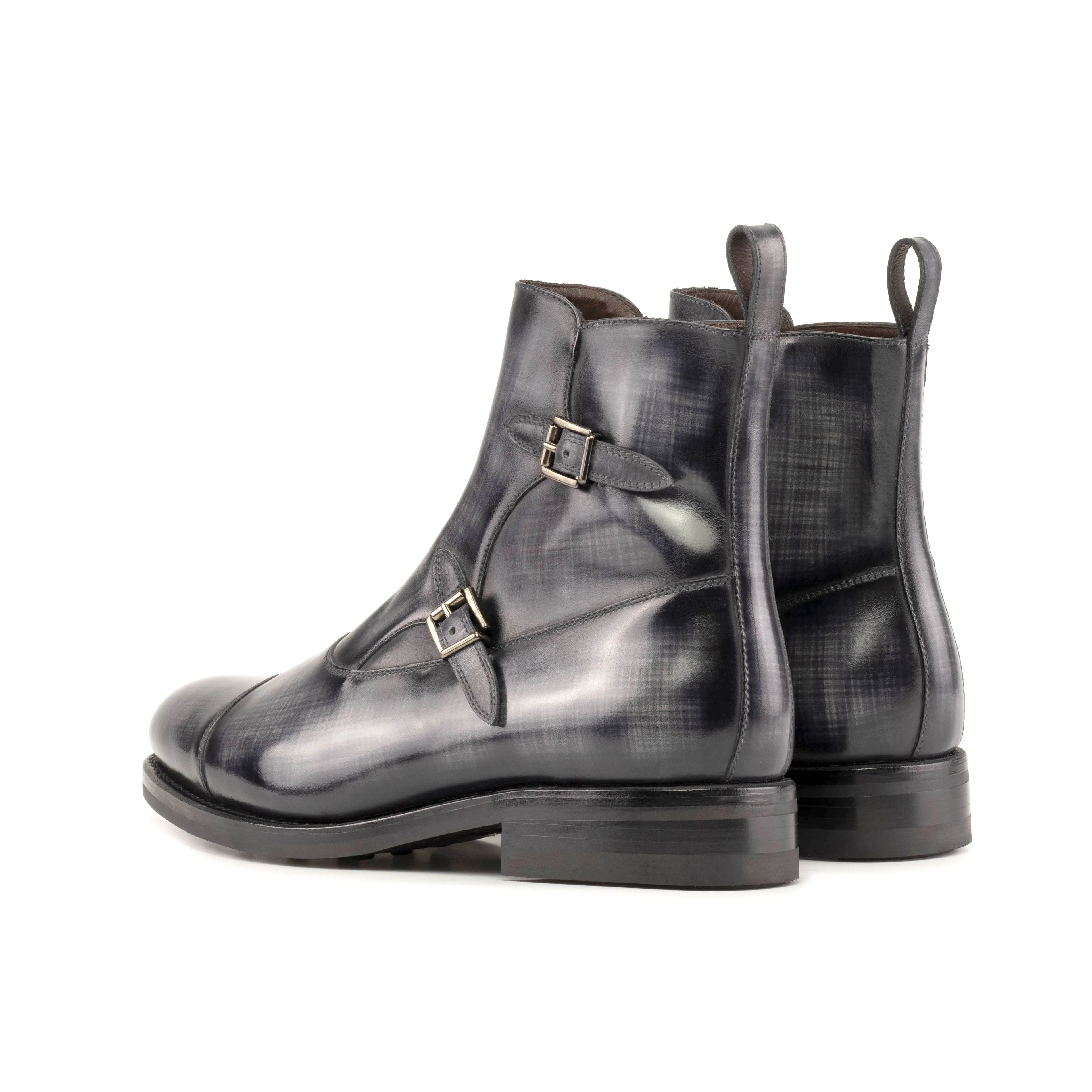 Grey Patina Double Monk Boots