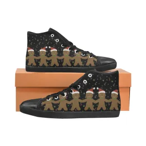 Kid's Ginger Bread Christmas Print Canvas High Top Shoes (Black)