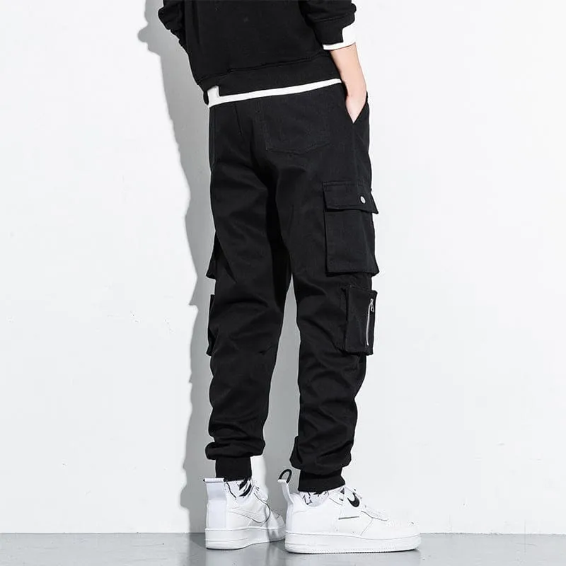 Men Drawstring Flap Multi-Pocket Cargo Sport Pants