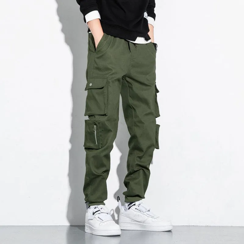 Men Drawstring Flap Multi-Pocket Cargo Sport Pants