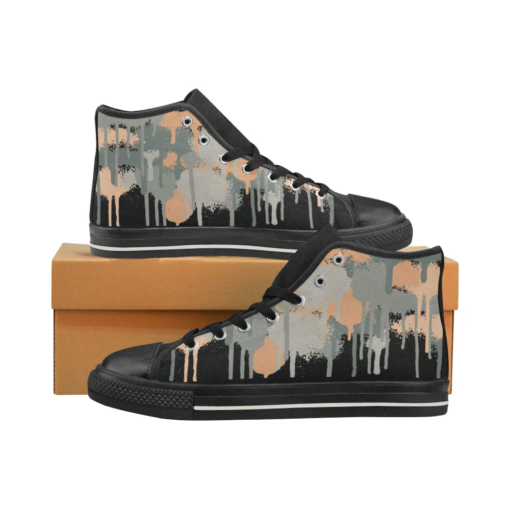 Men's Big Size Grey Graffiti Paint Splatter Print Canvas High Top Shoes