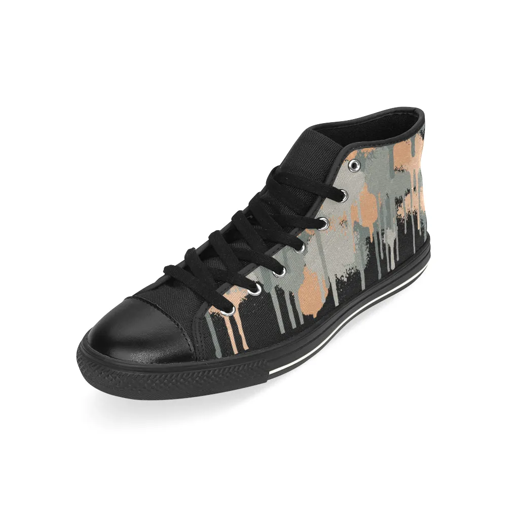 Men's Big Size Grey Graffiti Paint Splatter Print Canvas High Top Shoes