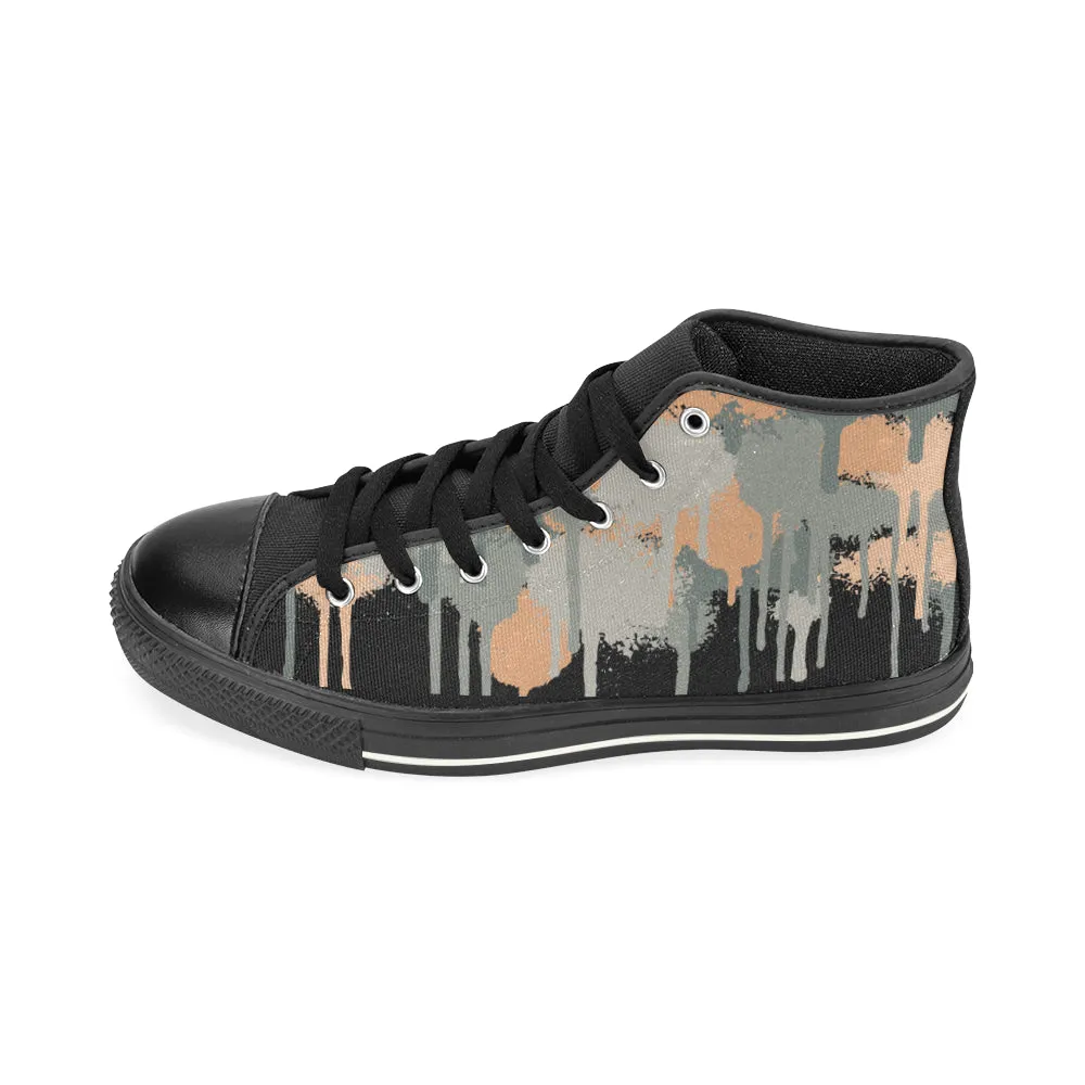 Men's Big Size Grey Graffiti Paint Splatter Print Canvas High Top Shoes