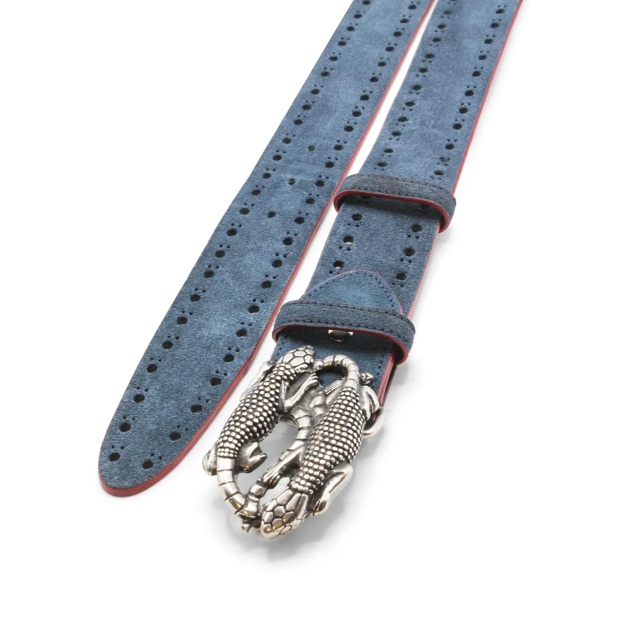 Navy Grant Perforated Aspen Suede Double Lizard Belt