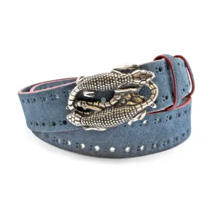 Navy Grant Perforated Aspen Suede Double Lizard Belt