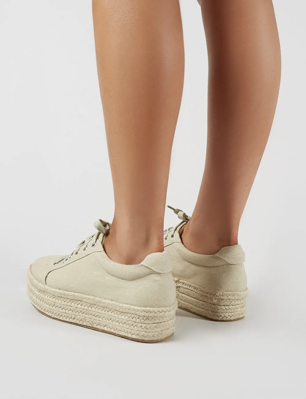 Paloma Espadrille Flatform Trainers in Beige Canvas