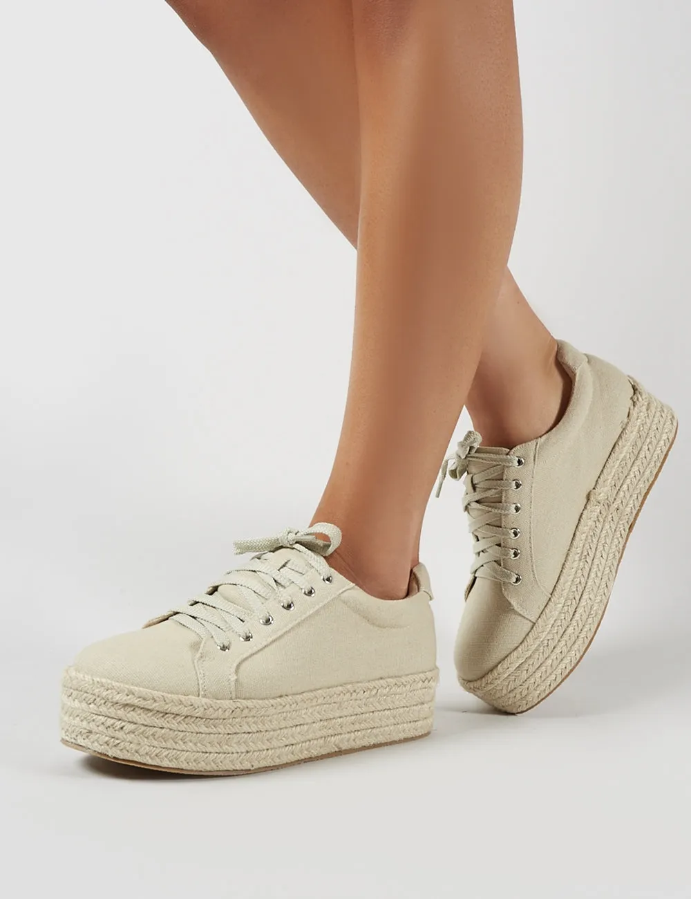 Paloma Espadrille Flatform Trainers in Beige Canvas