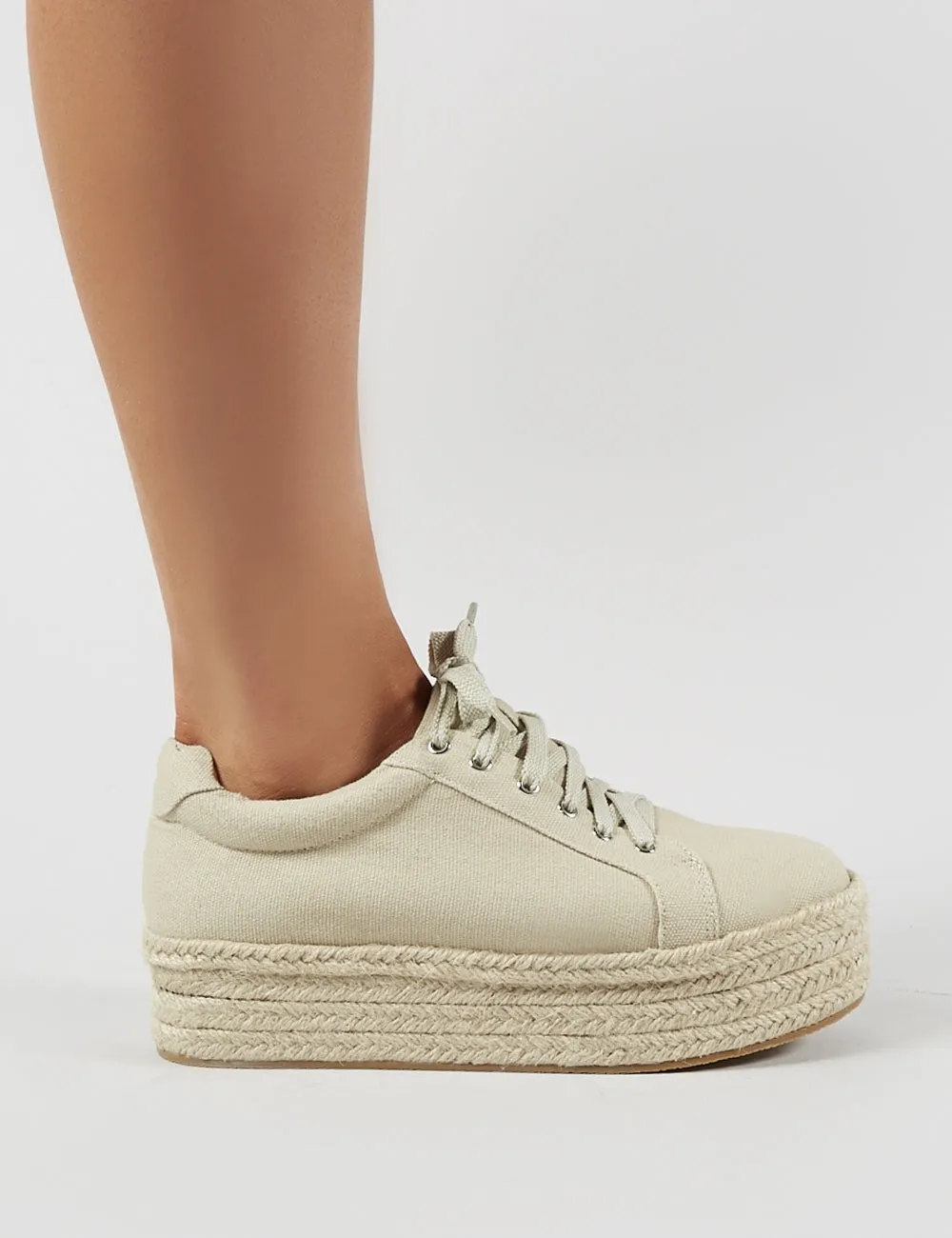 Paloma Espadrille Flatform Trainers in Beige Canvas