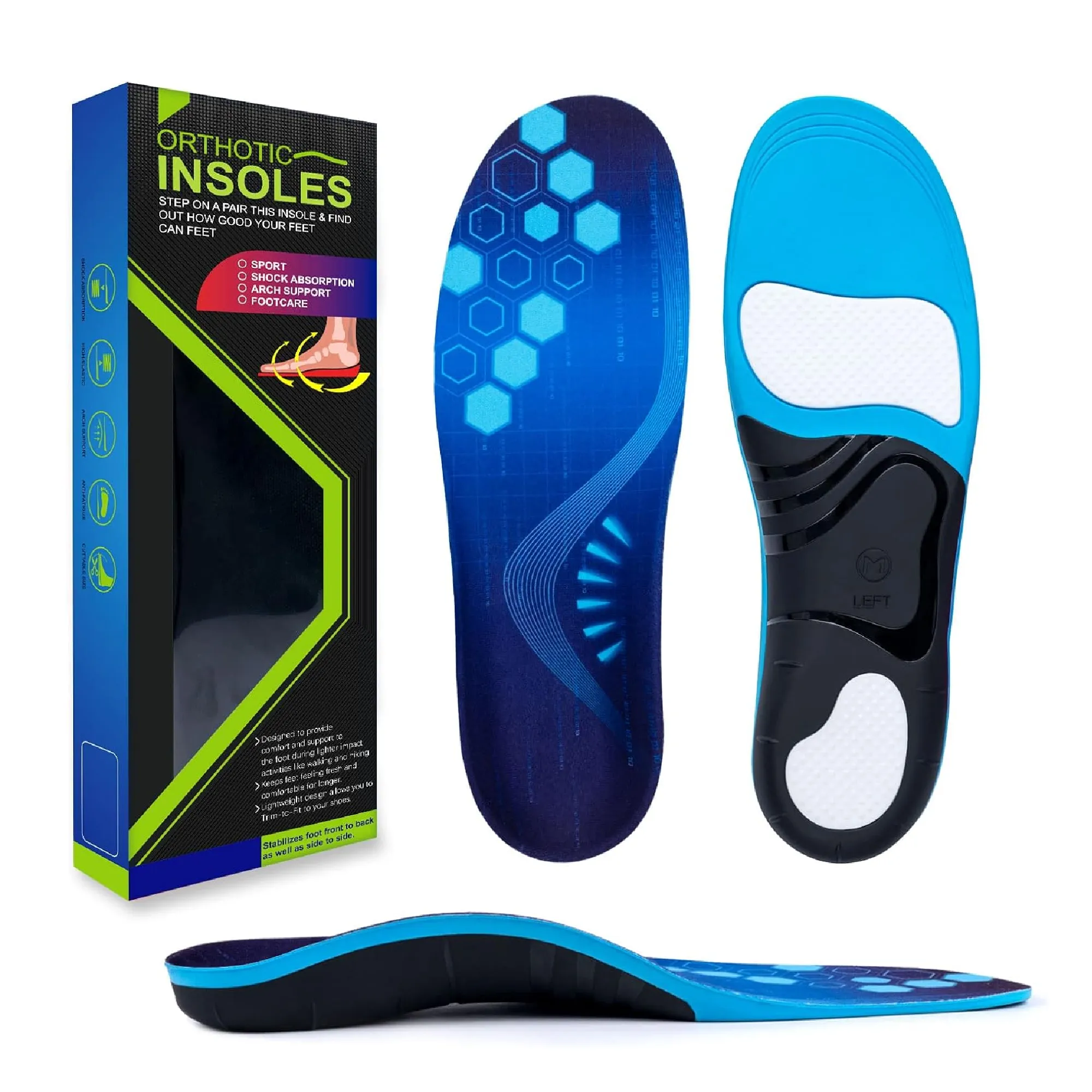 Plantar Fasciitis Arch Support Insoles Shoe Inserts Women & Men, Flat Feet Orthotic Insoles High Arch for Arch Pain Relief Work Boot Shoe Insole Orthotic Insoles Shock Absorbing Insoles (220 lbs)