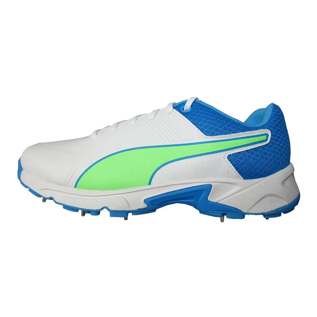 PUMA 19.2 Spike White-Nrgy Blue-Green Cricket Shoe