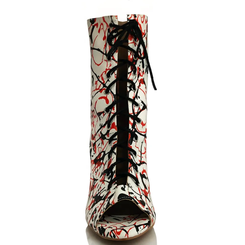 Sofiya - Red, Black and White Paint Splash - Suede Sole - Dance Floor Only