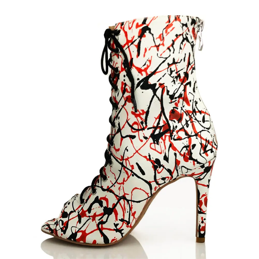 Sofiya - Red, Black and White Paint Splash - Suede Sole - Dance Floor Only