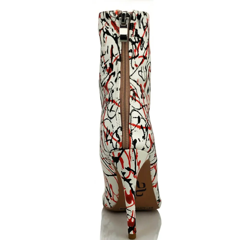 Sofiya - Red, Black and White Paint Splash - Suede Sole - Dance Floor Only