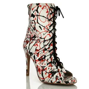 Sofiya - Red, Black and White Paint Splash - Suede Sole - Dance Floor Only