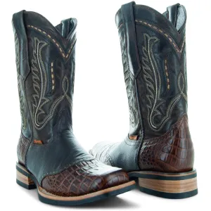 Soto Boots Men's Saddle Vamp Gator Belly Print Brown Cowboy Boots H50039