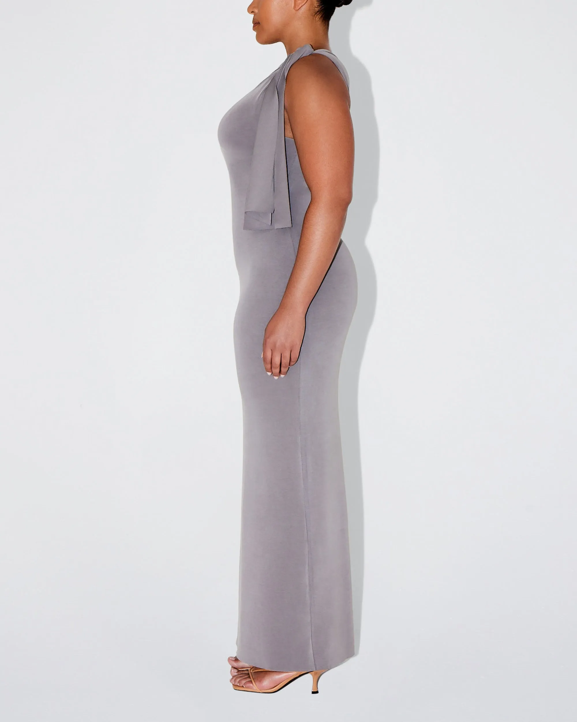 Sueded Stretch Knotted Maxi Dress | Steel Grey