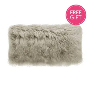 Tibetan Fur Lumbar Cushion - Grey