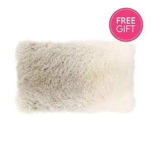 Tibetan Fur Lumbar Cushion - Ivory Grey Ombre