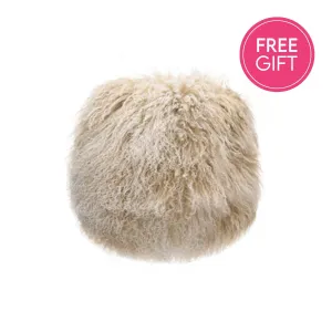 Tibetan Fur Round Cushion - Snowflake