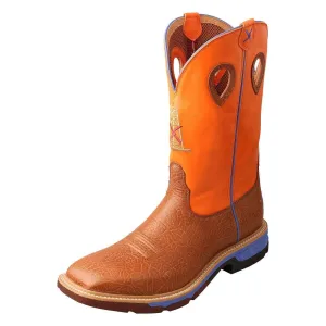 TWISTED X - Mens 12" Alloy Toe Western Work Boot with RIG CellStretch, Tan Bull Hide & Orange