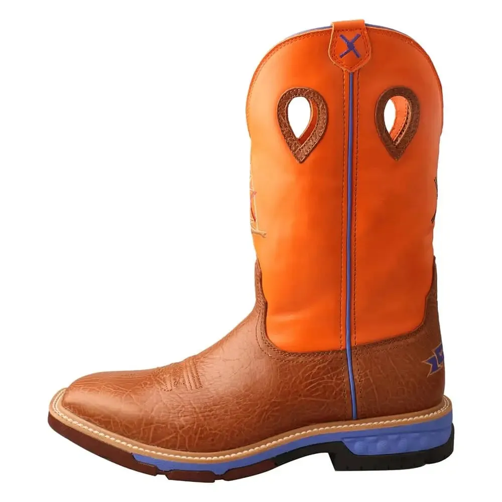 TWISTED X - Mens 12" Alloy Toe Western Work Boot with RIG CellStretch, Tan Bull Hide & Orange