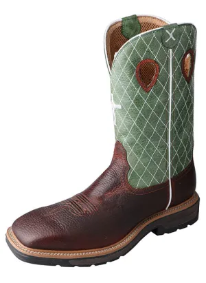 Twisted X Men's 12" Cowboy Lite Steel Toe Work Western Boot - Cognac/Lime MLCS002