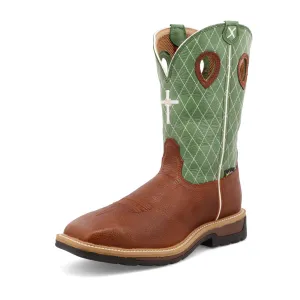 Twisted X Men's 12" Western Work Boot in Cognac Glazed Pebble and Lime