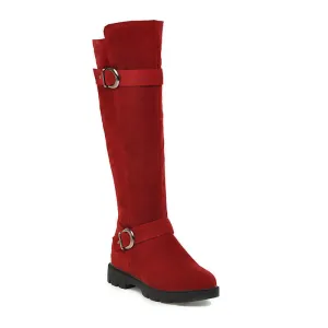 Women's suede knee high biker boots with side zipper