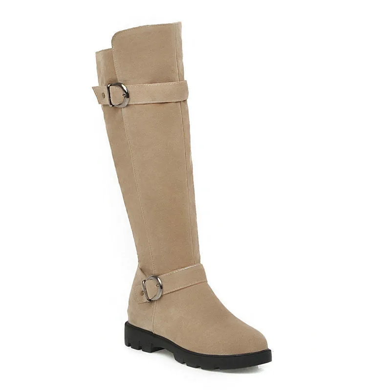 Women's suede knee high biker boots with side zipper